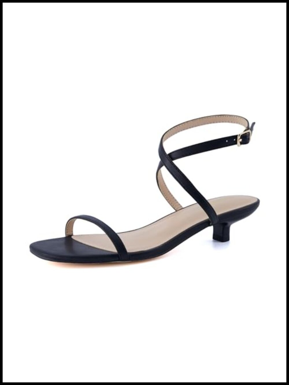 Faux Leather Ankle Wrap Kitten Heel Sandals Strappy Dress Shoes Adjustable
